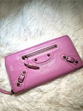 Balenciaga City Pink Leather Zip-Around Long Wallet Card Holder Bag